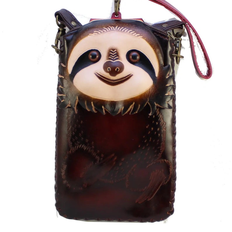 Genuine Handmade Leather Sloth Cell Phone Case