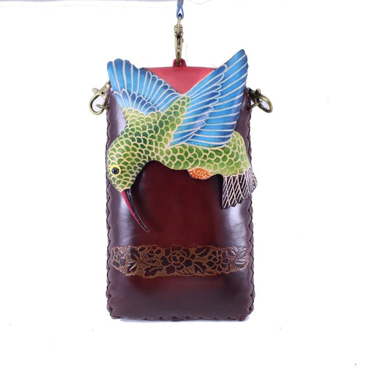 Genuine Handmade Leather Hummingbird Cell Phone Case
