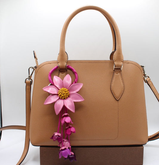 Genuine Handmade Leather Flower Keychain bag charm purse charm handbag charm