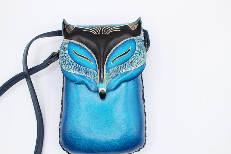 Genuine Handmade Leather Fox Crossbody Bag,Leather Purse,Fox Pattern Purse,Fox Pattern Bag,Animal-Leather Bags, Cartoon Phone Bag, Mini Bag