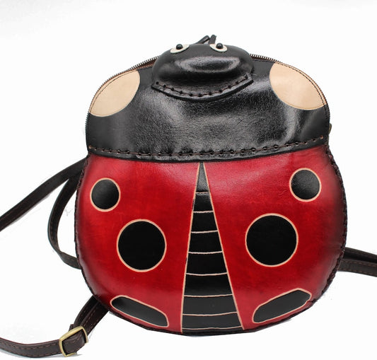 Handmade Genuine Leather Ladybug Backpack / Cross-body Purse insect bag
