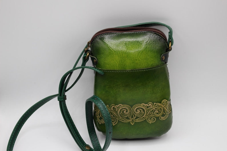 Handmade genuine leather tree of life purse / crossbody bag / shoulder bag / phone pouch / phone bag / mini bag available in multiple colors