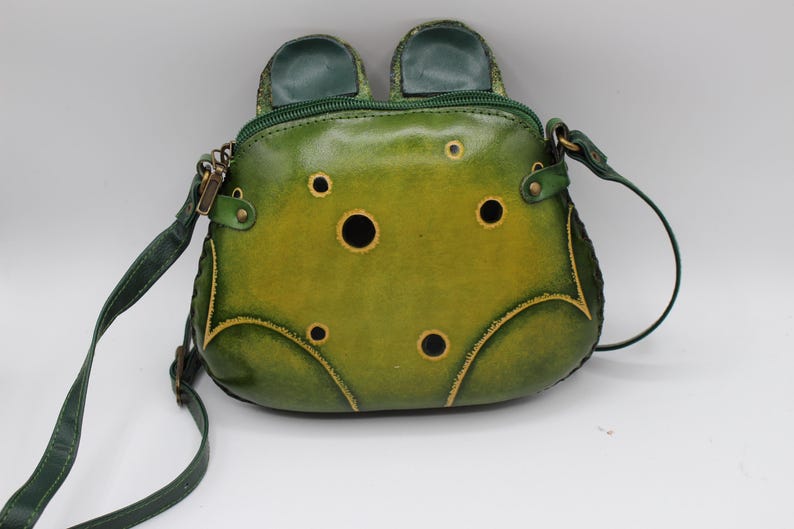 Genuine Handmade Leather Frog Cross Body Purse