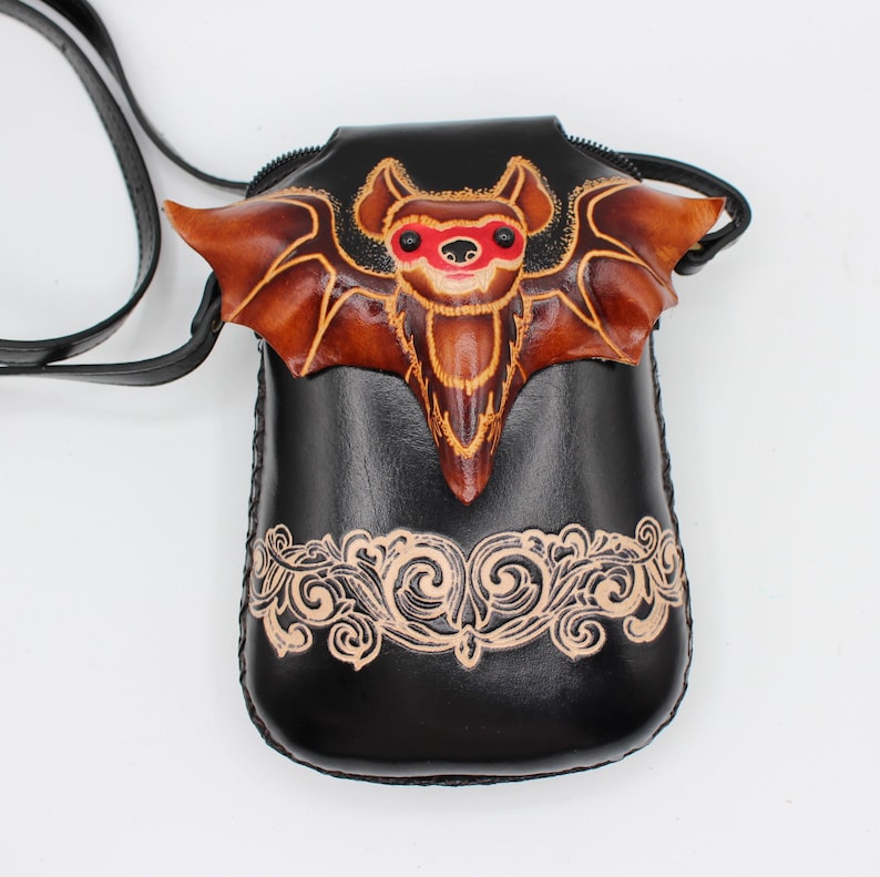 Handmade Genuine Leather Cross body Purse Bat