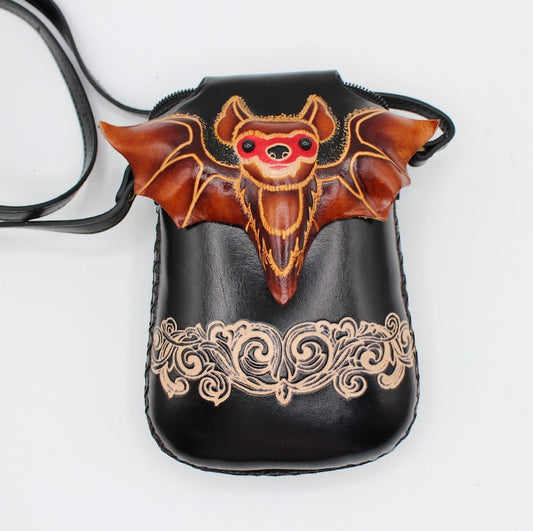 Handmade Genuine Leather Cross body Purse Bat