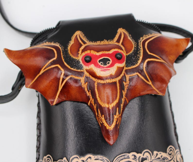 Handmade Genuine Leather Cross body Purse Bat