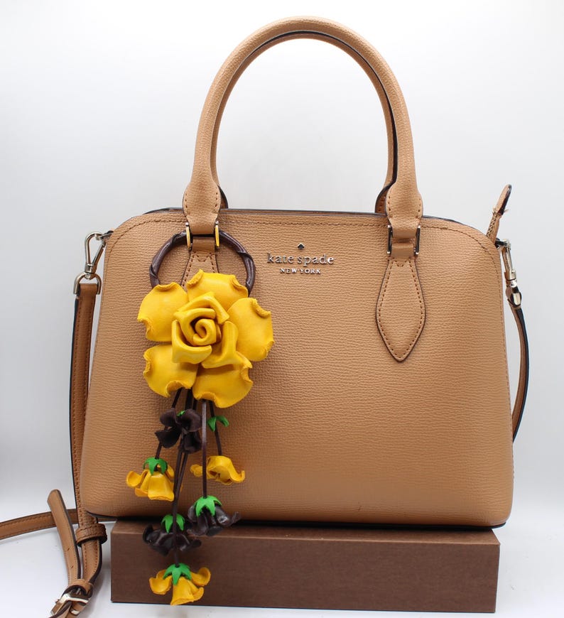 Genuine Handmade Leather Rose Flower Key Chain bag charm purse charm