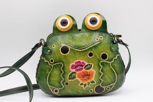 Genuine Handmade Leather Frog Cross Body Purse