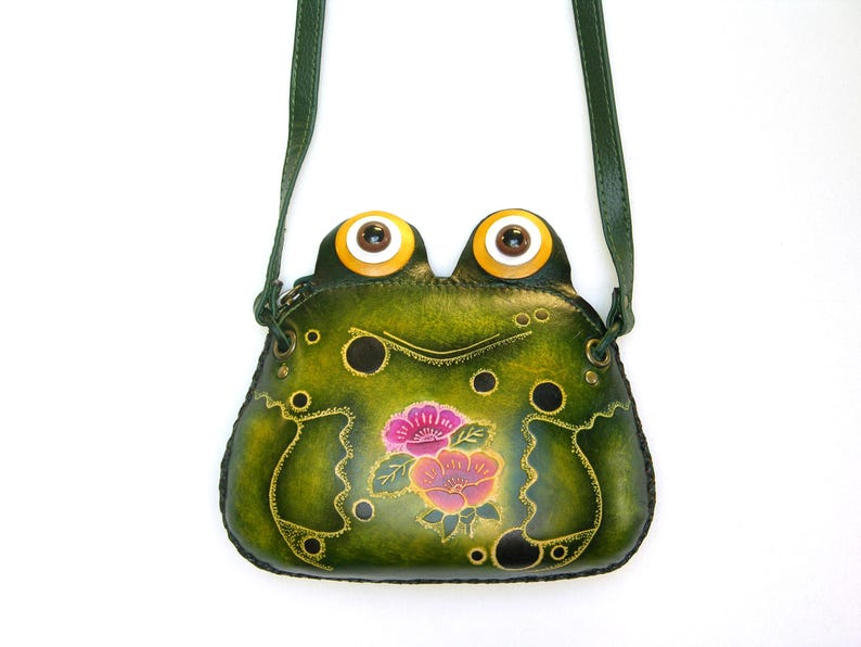 Genuine Handmade Leather Frog Cross Body Purse