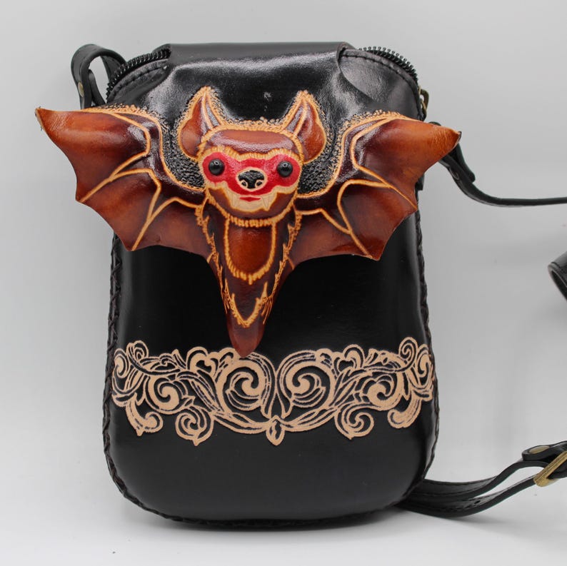 Handmade Genuine Leather Cross body Purse Bat