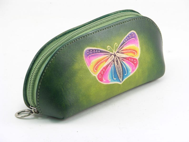 Genuine Handmade Leather Sunglasses Case / Eyeglass Case / Eyeglass Pouch/ Butterfly Design
