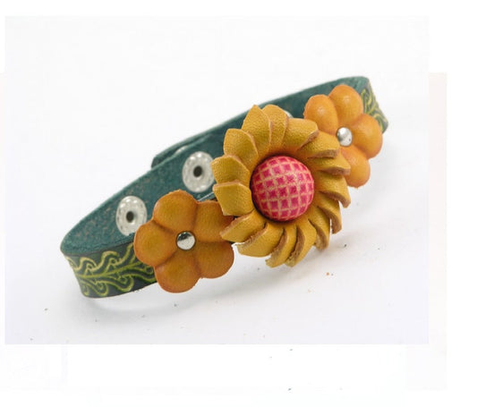 Genuine Handmade Leather Flower Bracelet / Boho