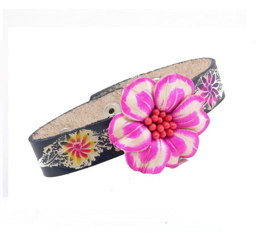 Genuine Handmade Leather Flower Bracelet / Boho Chic