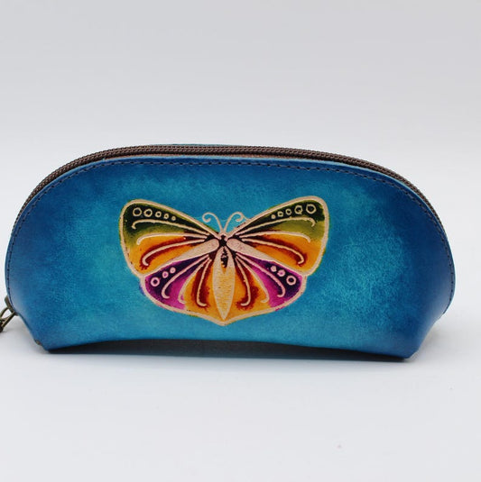 Genuine Handmade Leather Sunglasses Case / Eyeglass Case / Eyeglass Pouch/ Butterfly Design