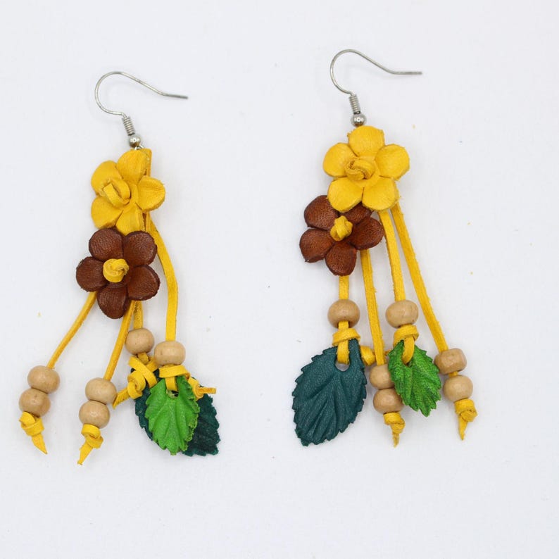 Genuine Handmade Leather Flower Earrings