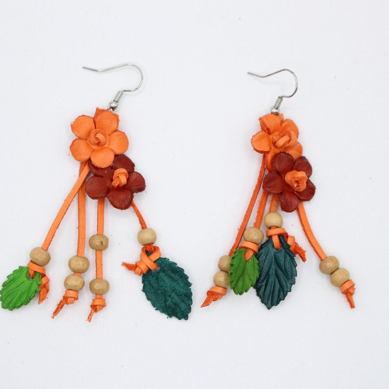 Genuine Handmade Leather Flower Earrings