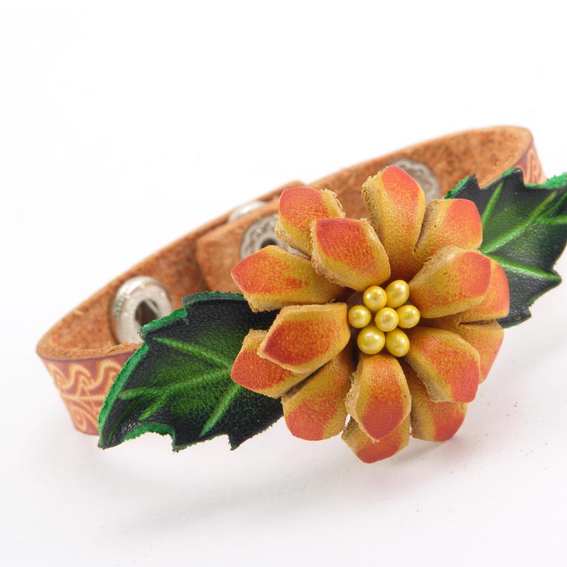 Genuine Handmade Leather Flower Bracelet