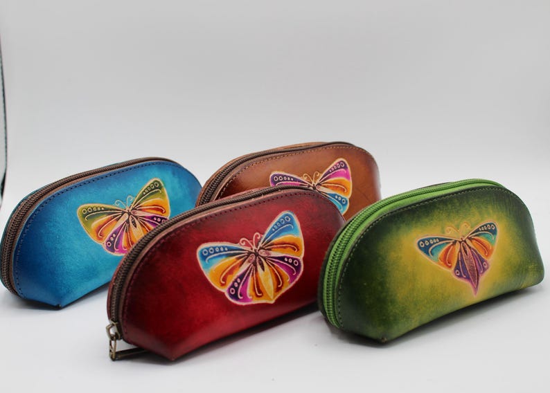Genuine Handmade Leather Sunglasses Case / Eyeglass Case / Eyeglass Pouch/ Butterfly Design