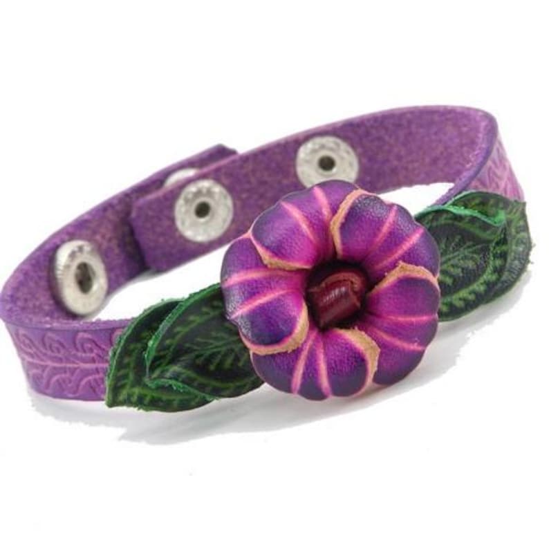 Genuine Handmade Leather Flower rainbow Bracelet