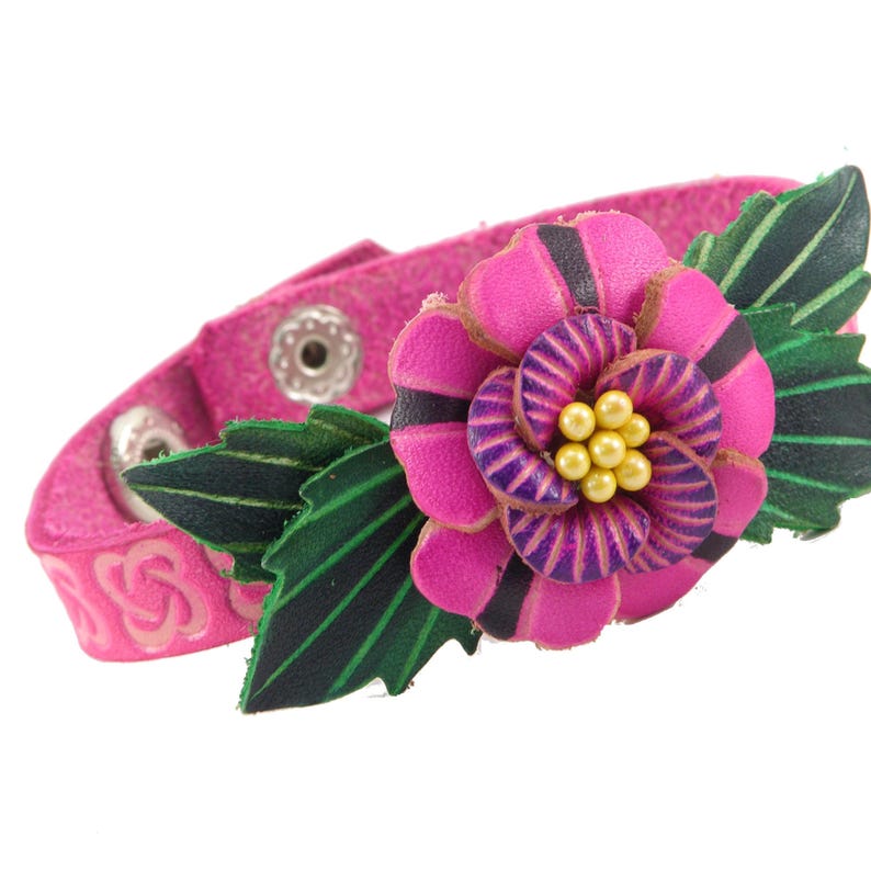 Genuine Handmade Leather Rose Flower Bracelet