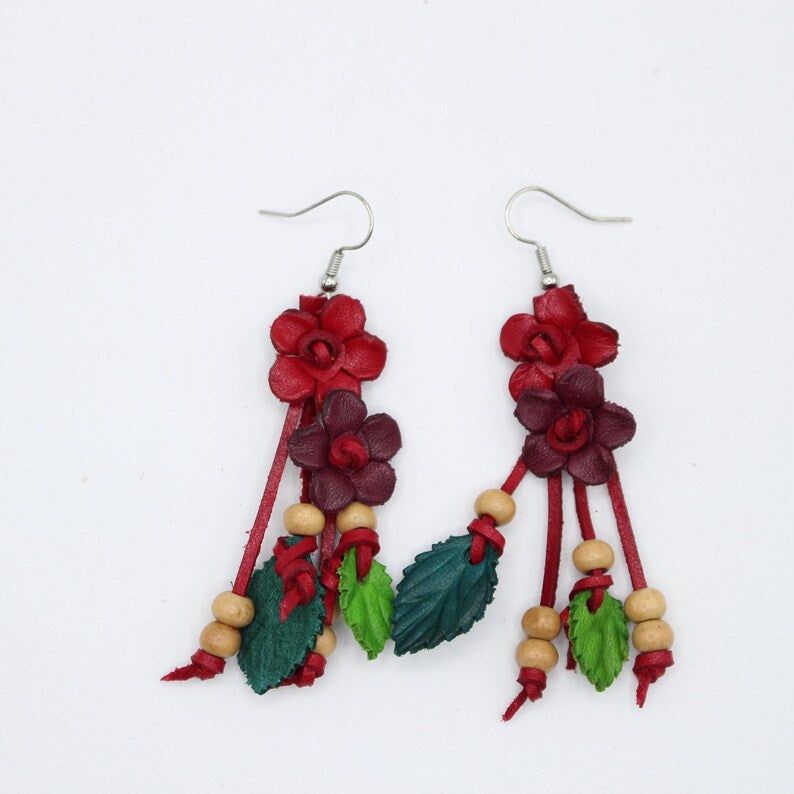 Genuine Handmade Leather Flower Earrings