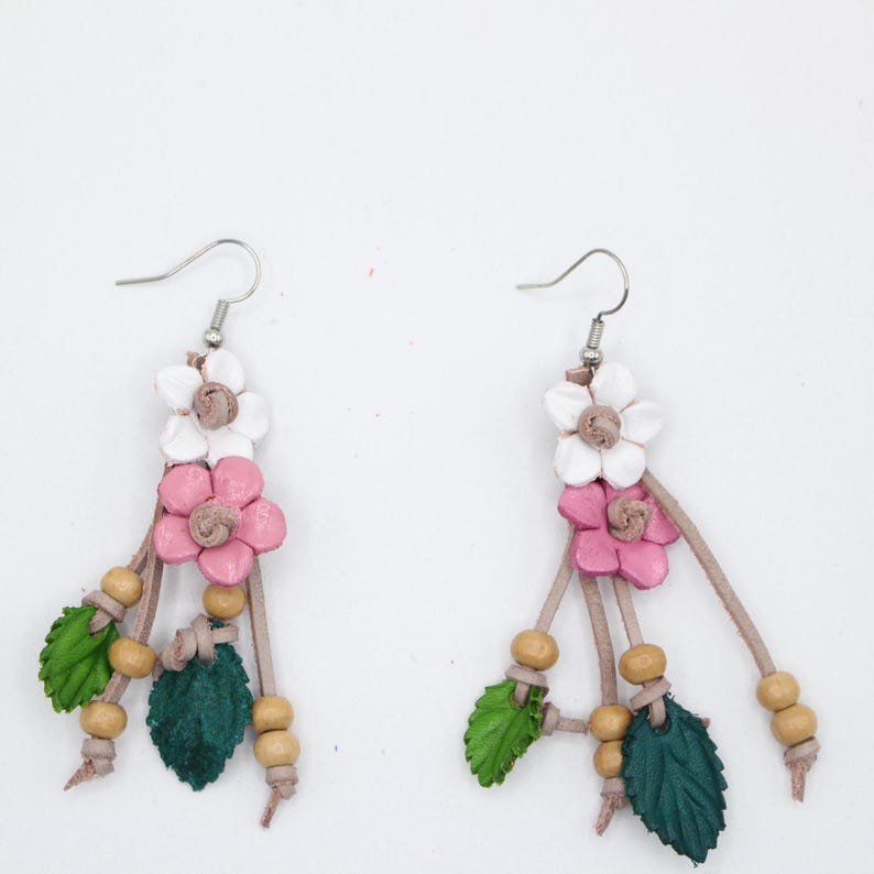 Genuine Handmade Leather Flower Earrings