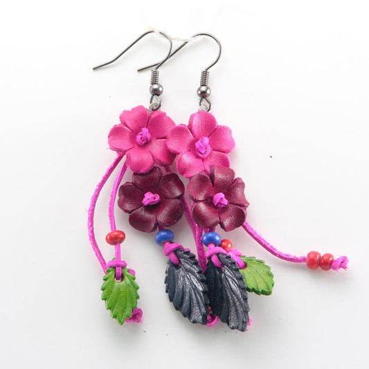 Genuine Handmade Leather Flower Earrings