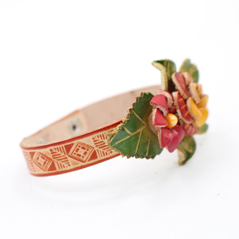 Genuine Handmade Leather Flower Bracelet