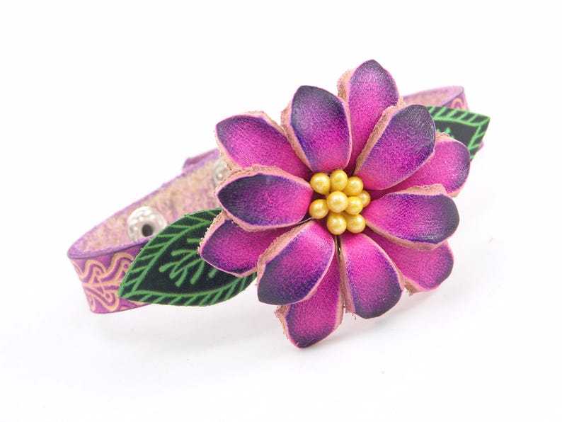 Genuine Handmade Leather Boho Flower Bracelet
