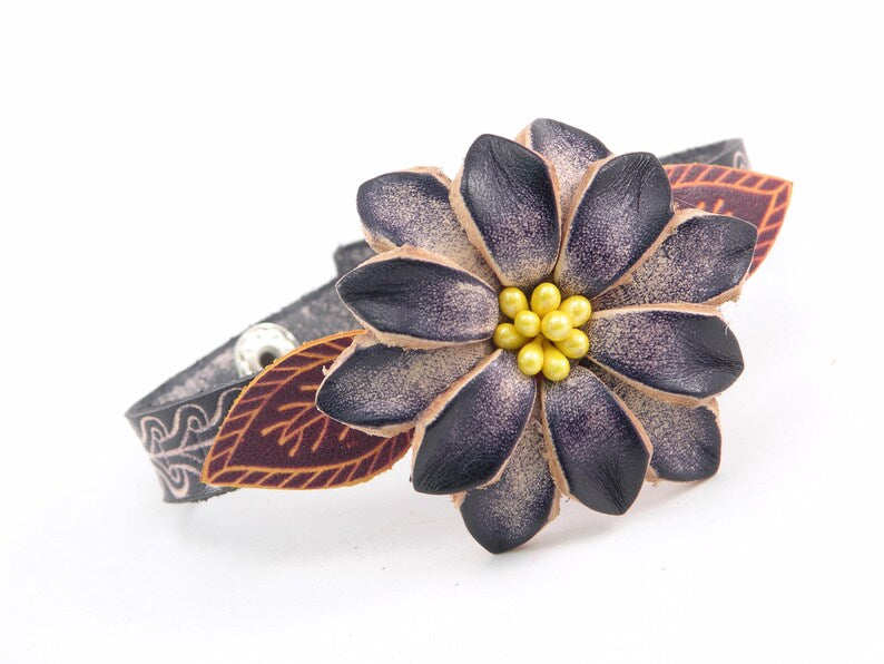Genuine Handmade Leather Boho Flower Bracelet