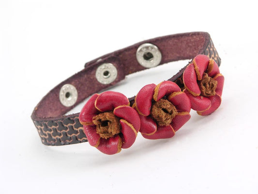 Genuine Handmade Leather Three Rose Flower Bracelet