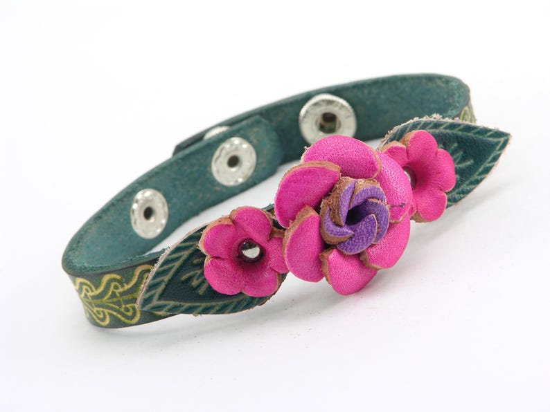 Genuine Handmade Leather Rose flower Bracelet