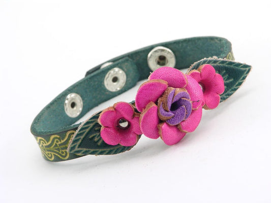 Genuine Handmade Leather Rose flower Bracelet