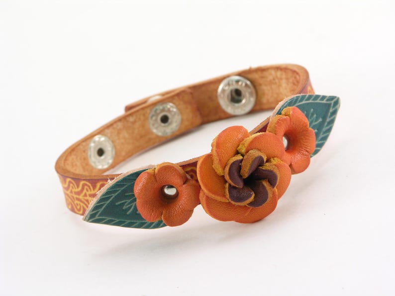 Genuine Handmade Leather Rose flower Bracelet