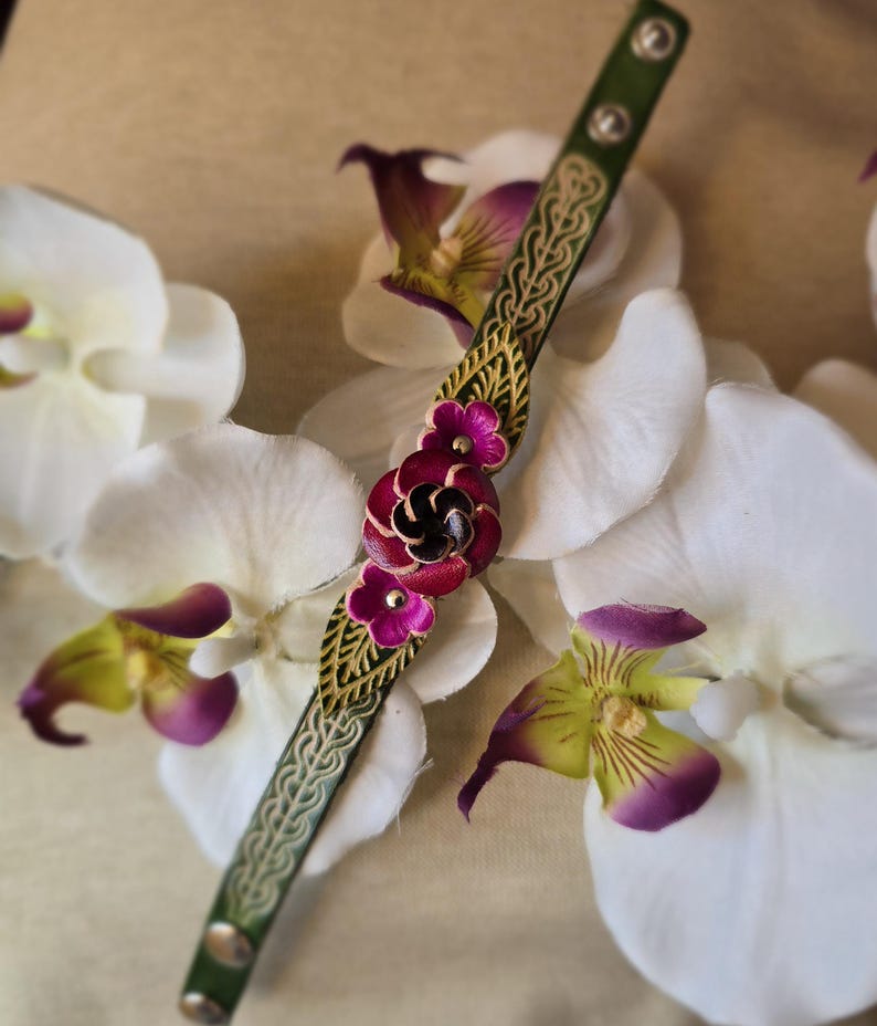 Genuine Handmade Leather Rose flower Bracelet