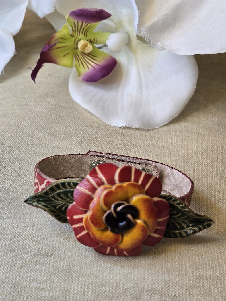 Genuine Handmade Leather Rose flower Bracelet