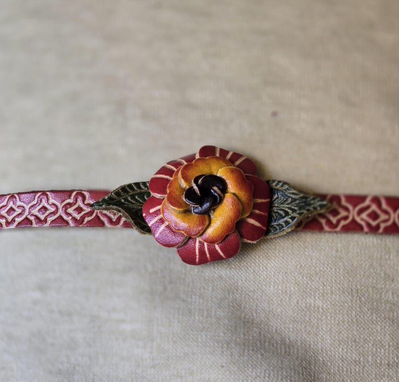 Genuine Handmade Leather Rose flower Bracelet