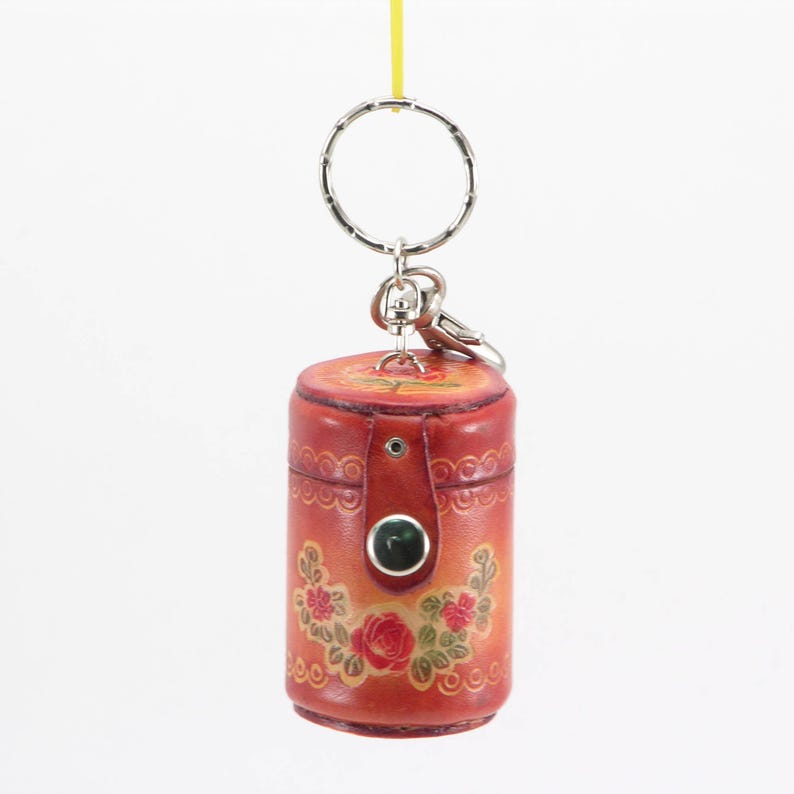 Handmade Genuine Leather coin pill Holder Key Chain car keys medicine holder