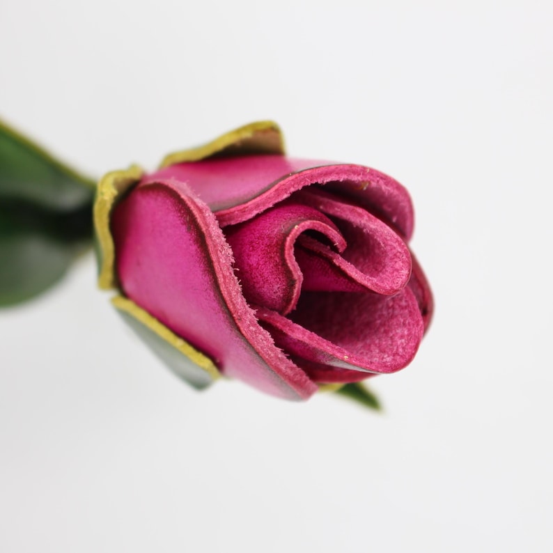 Genuine Handmade Leather Unopened Rose - Valentine's Day Gift, Holiday Gift, Hand-Painted Colored Flower