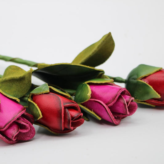 Genuine Handmade Leather Unopened Rose - Valentine's Day Gift, Holiday Gift, Hand-Painted Colored Flower
