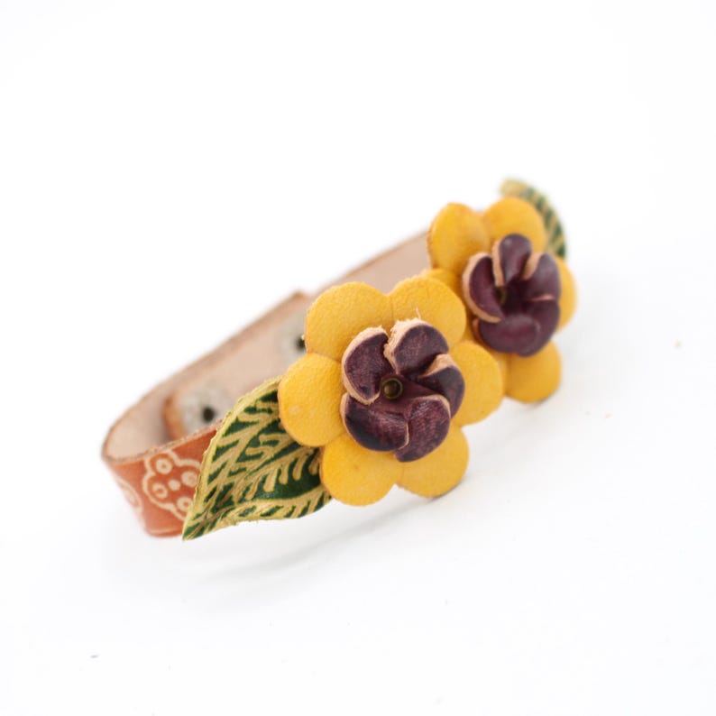 Genuine Handmade Leather Flower Bracelet