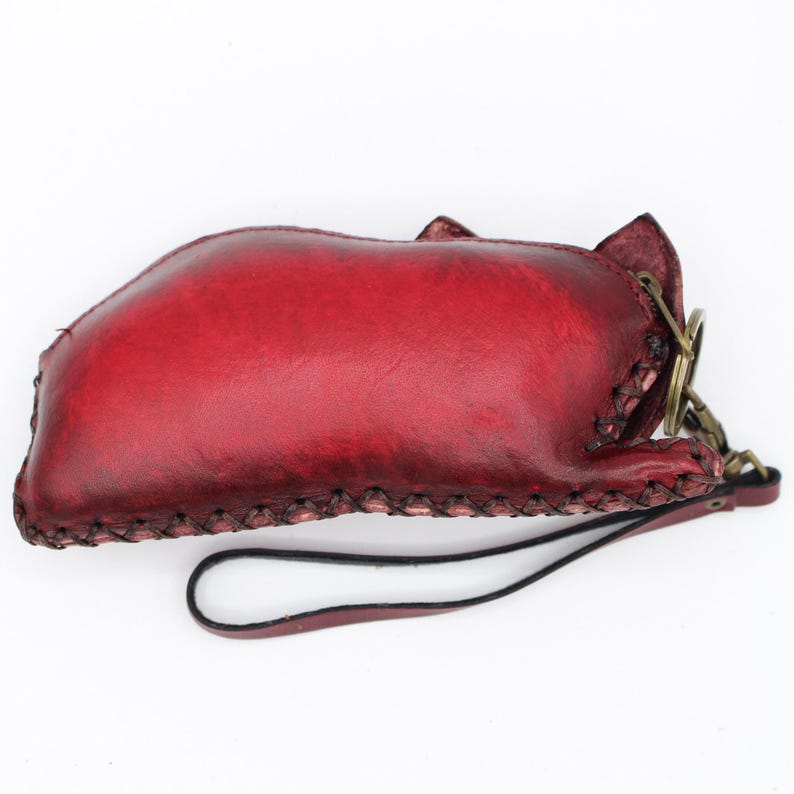Genuine Handmade Leather Cat Coin Purse / Wallet