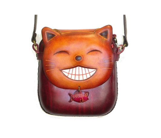 Lucky Cat Pouch Purse / Crossbody Bag / Shoulder Purse / Genuine Leather Bag