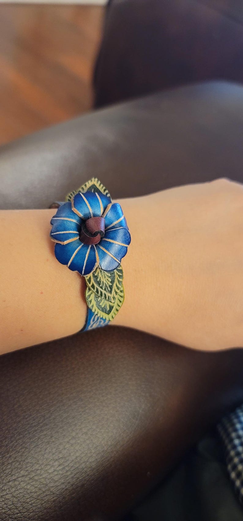 Genuine Handmade Leather Flower rainbow Bracelet