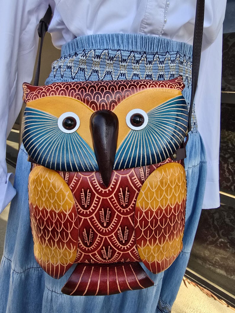 Genuine Handmade Leather Owl Cross-body Purse