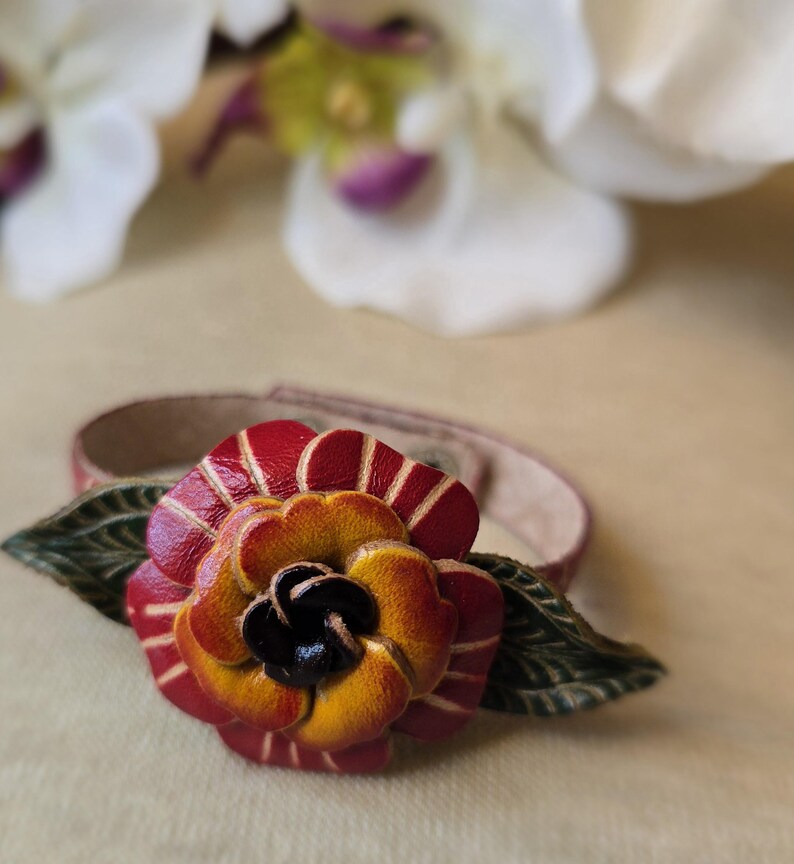 Genuine Handmade Leather Rose flower Bracelet