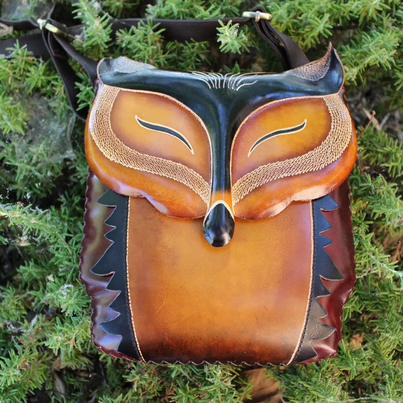 Genuine Handmade Leather Fox Purse crossbody and backpack multi use