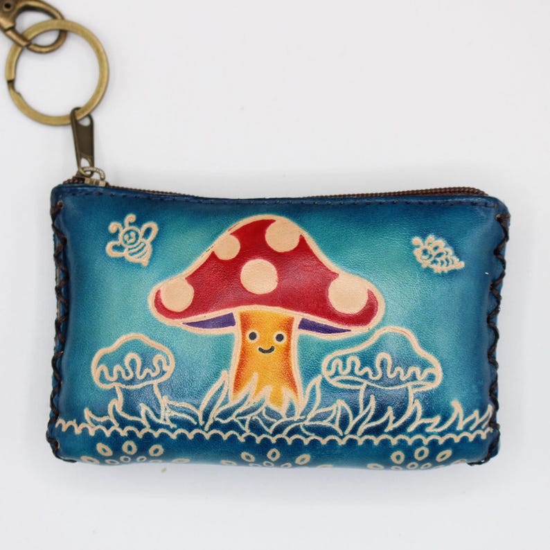 Genuine Handmade Leather Mushroom Coin Purse / Wallet