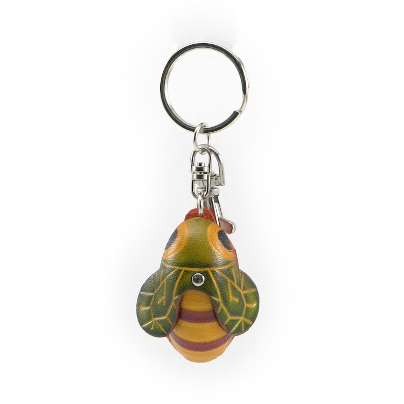 Handmade Leather Bee Keychain: Animal Charm Key Ring