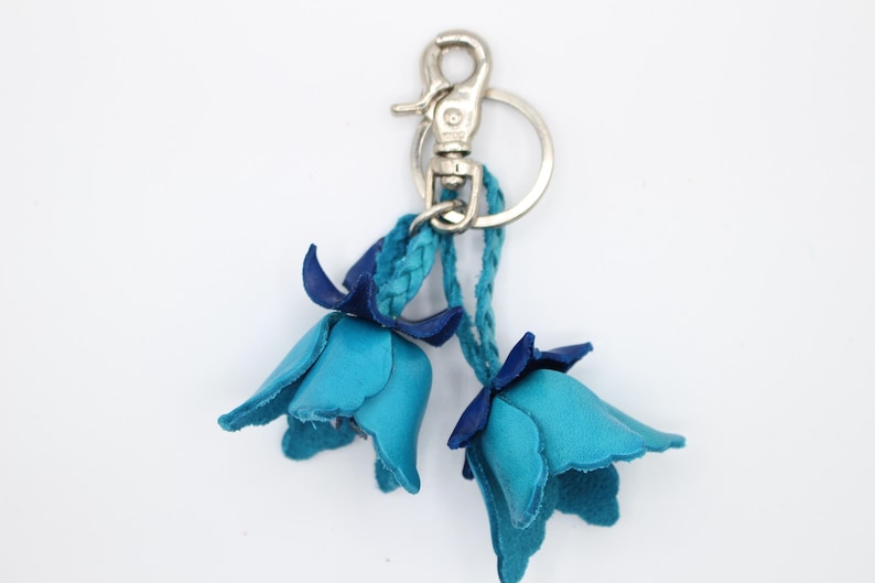 Genuine Handmade Leather Flower Keychain purse charm